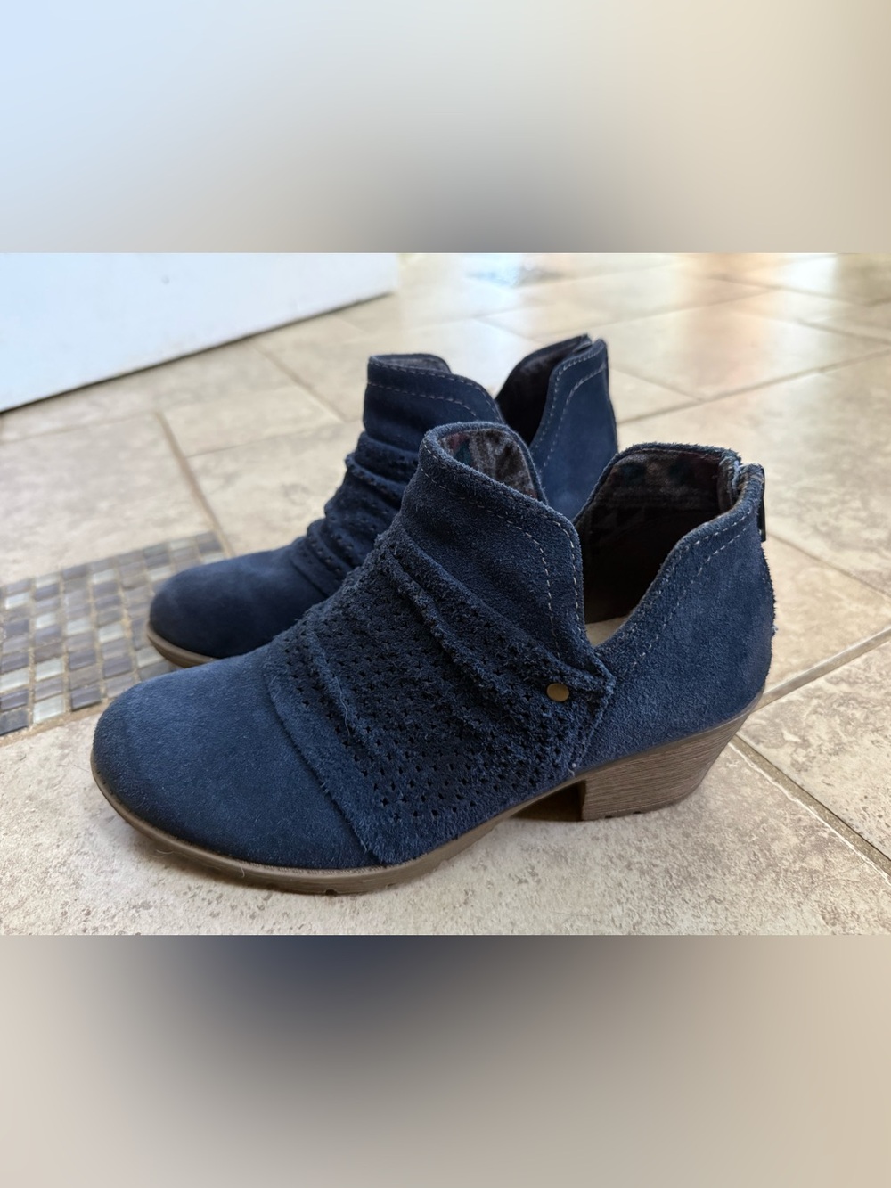 Earth Origin Women's Navy Suede Ankle Booties - Casual Block Heel